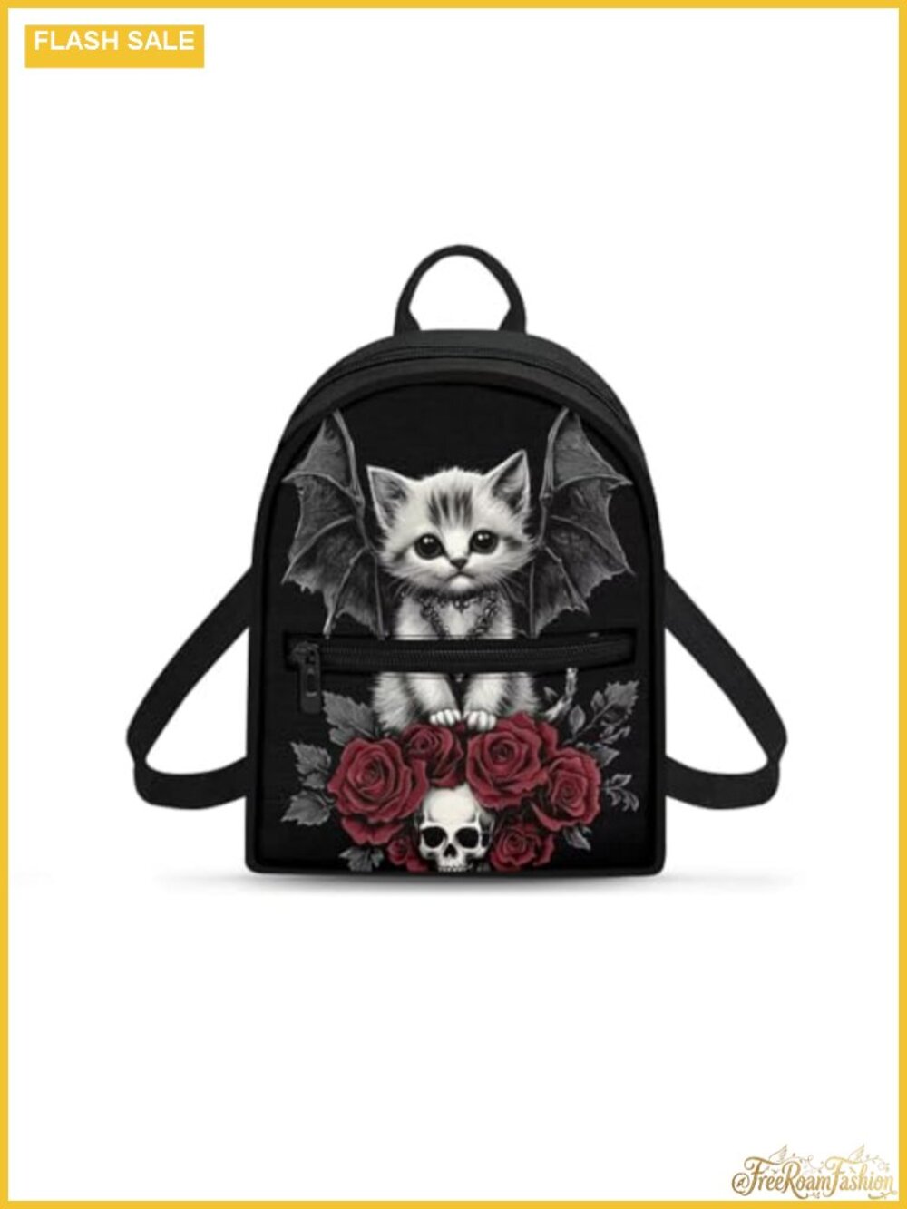 Mini Canvas Backpack Purse for Women Goth Cat Skull Daypack Lightweight Travel